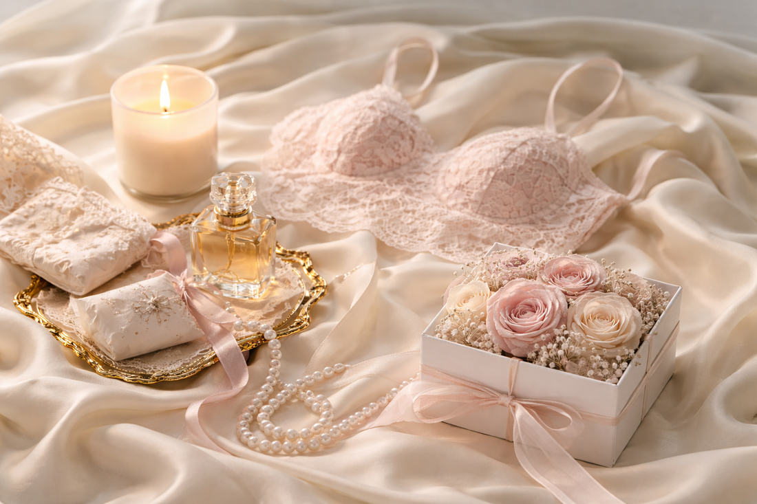 light sensual lifestyle with lace lingerie and scented gifts