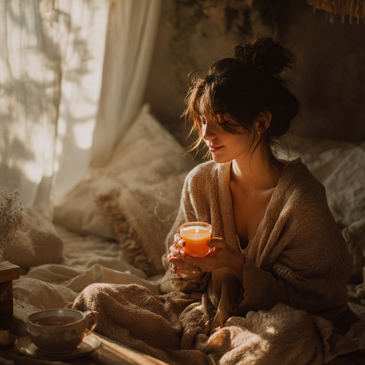 slow living self care moment with candle and lace lingerie mood