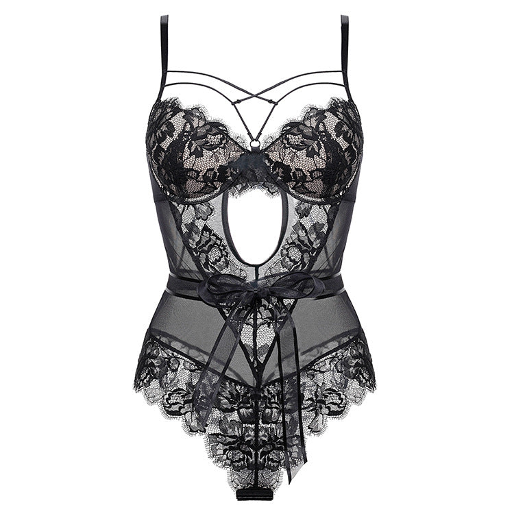 Lace Allure – Sheer Bow Detail Jumpsuit [6612]