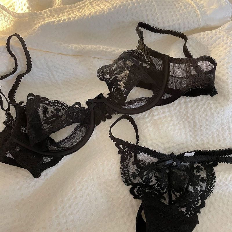 Fleur Sheer – Ultra-Thin Floral Lace Lingerie Set [3616]