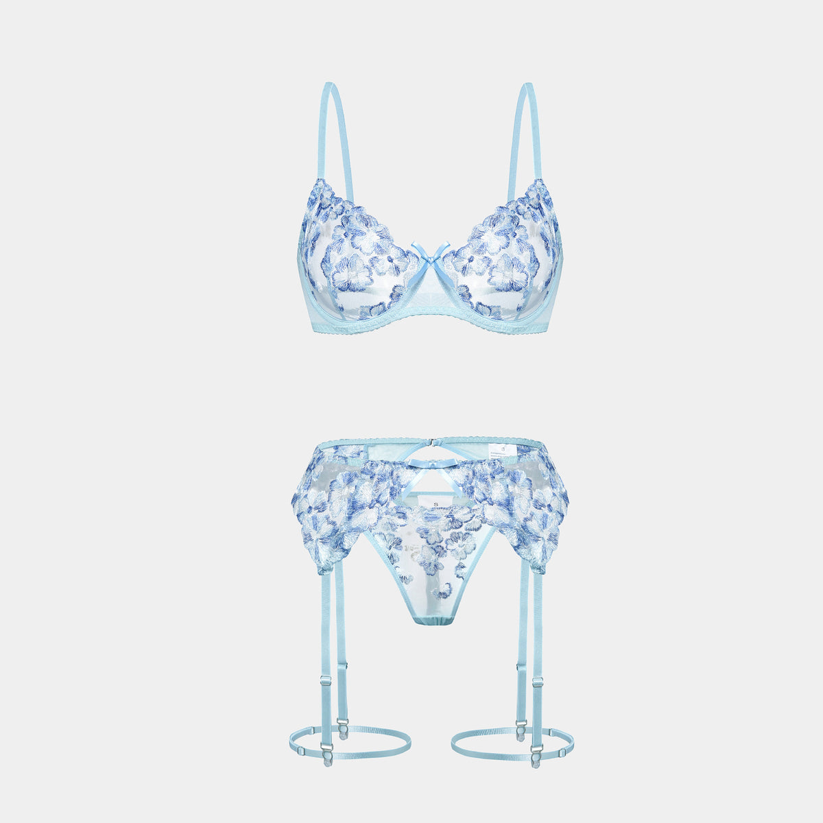 Ethereal Mesh – Embroidered Lace Bra & Garter Set [F9036]