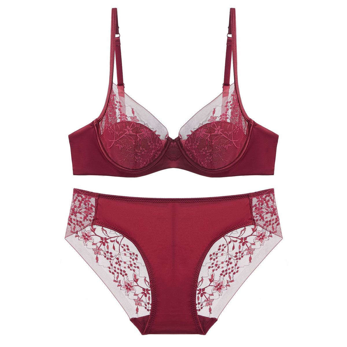 Rouge Bloom – Red Lace Bra Set for New Year Romance [8830]