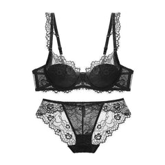 Cotton Lace Comfort – Breathable Gathered Bra Set in Green (Plus Size) [9228]