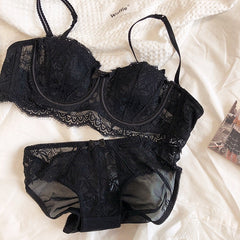 Élégance Nue – Strapless Half Cup French Lace Set [8313]
