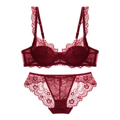 Cotton Lace Comfort – Breathable Gathered Bra & Panty Set (Plus Size) [9228]