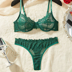 Meadow Mist – Ultra-Thin Sheer Green Lace Bra Set [XH820]