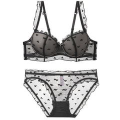 Lace Amour – Heart-Flocked French Embroidered Bra Set [9316]